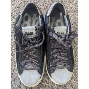 P448 John Sneakers Womens Size 38 Black Real Fur Made In Italy Perfect Condition